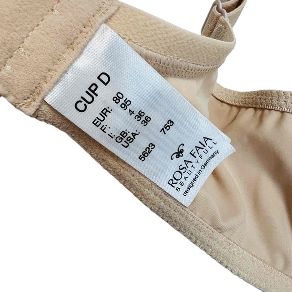 Rosa Faia Size 36D Bra Beige Underwire Lace Trim Embroidered Style #5623 - Picture 9 of 10